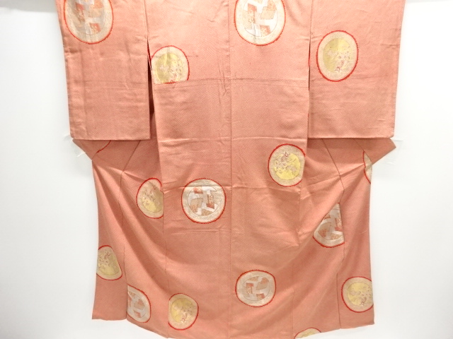 JAPANESE KIMONO / ANTIQUE OMESHI KIMONO / TAISHO ROMAN STYLE / WOVEN BOOKS & FLORAL PLANTS